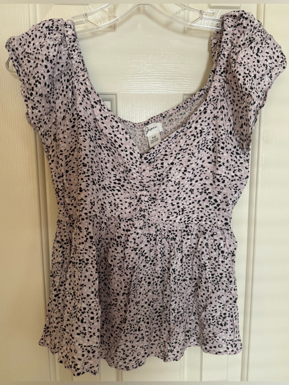JOPNA Pink Spotted Peplum Short Sleeve Top